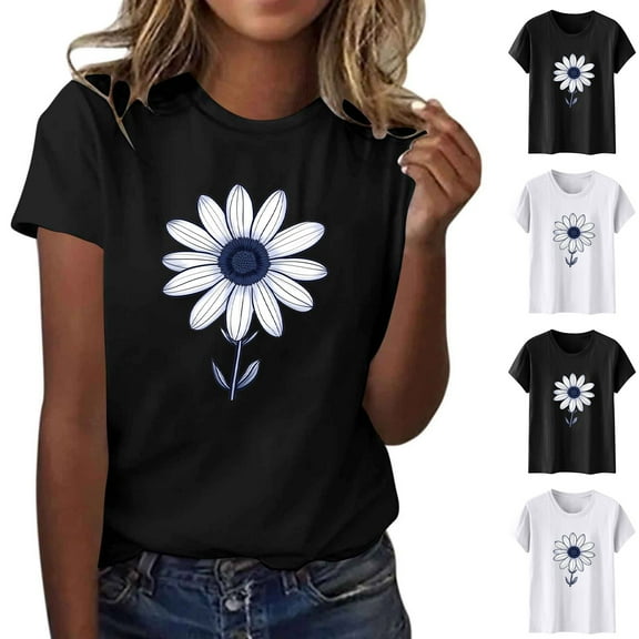 Kmdttou Women's Pure Cotton Custom POD T-Shirts Womens Tops Fashionable Printed Short Sleeved Crewneck T-shirt Top Gift for Women