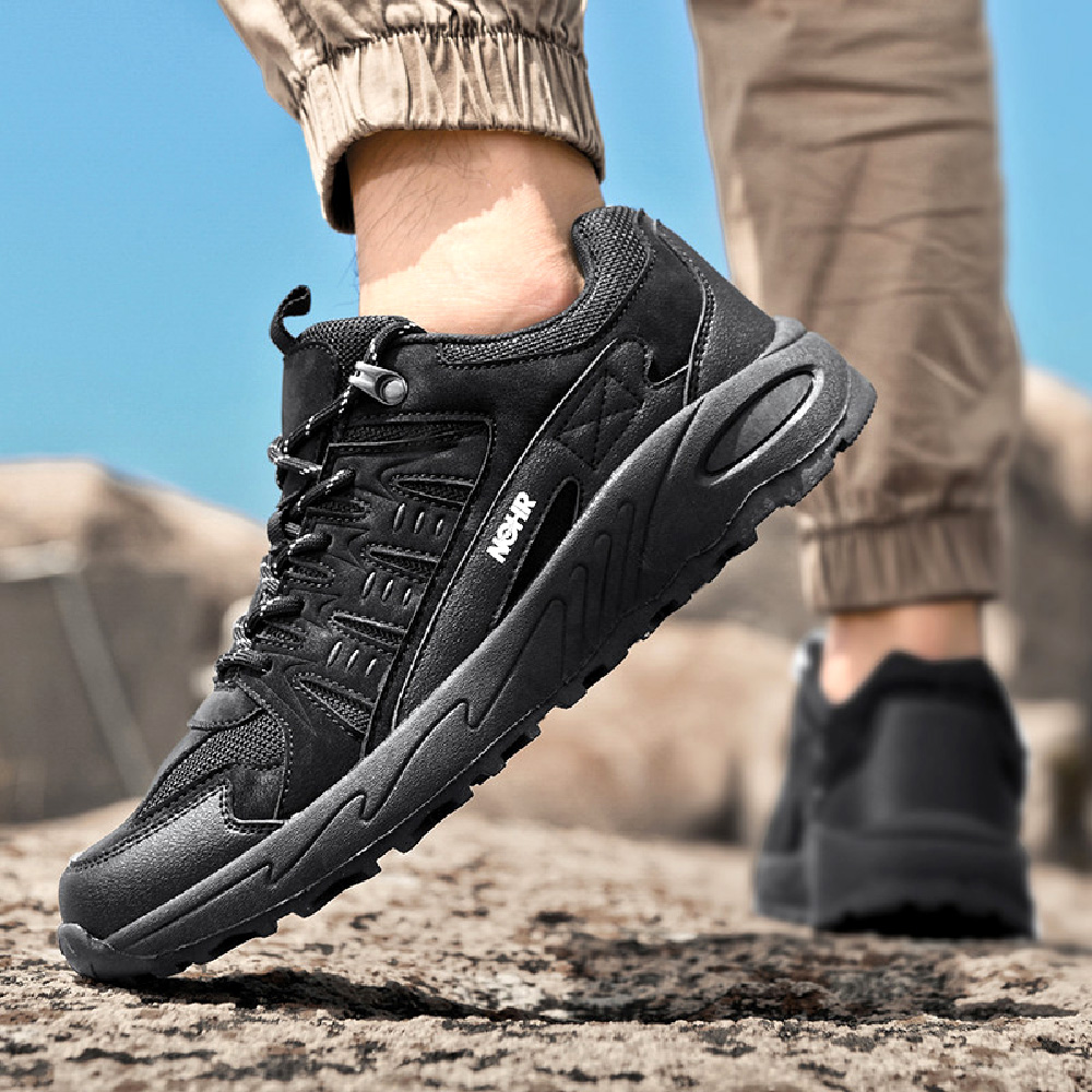 Mens Hiking Shoes Outdoor Lightweight Non-slip Breathable Sneakers Trekking Waterproof Comfortable Off-Road Shoes Black 9.5 US