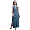 thumbnail image 1 of Bimba Geometric Women Printed Crew Neck Side Slits Halter Dress Long Evening Gown-X-Large, 1 of 6
