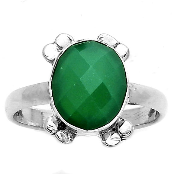 Faceted Natural Green Onyx 925 Sterling Silver Ring s.7.5 Jewelry R-1091 SDR177023