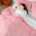 thumbnail image 4 of Castle Fairy Sparkling Stars Print Bedding Comforter Set 7 Pieces for Female Girls,Dreamy Princess Full Bedding Set Lightweight,Bling Gradient Glitter Fitted Sheet Flat Sheet,Super Cozy Room Decor, 4 of 8