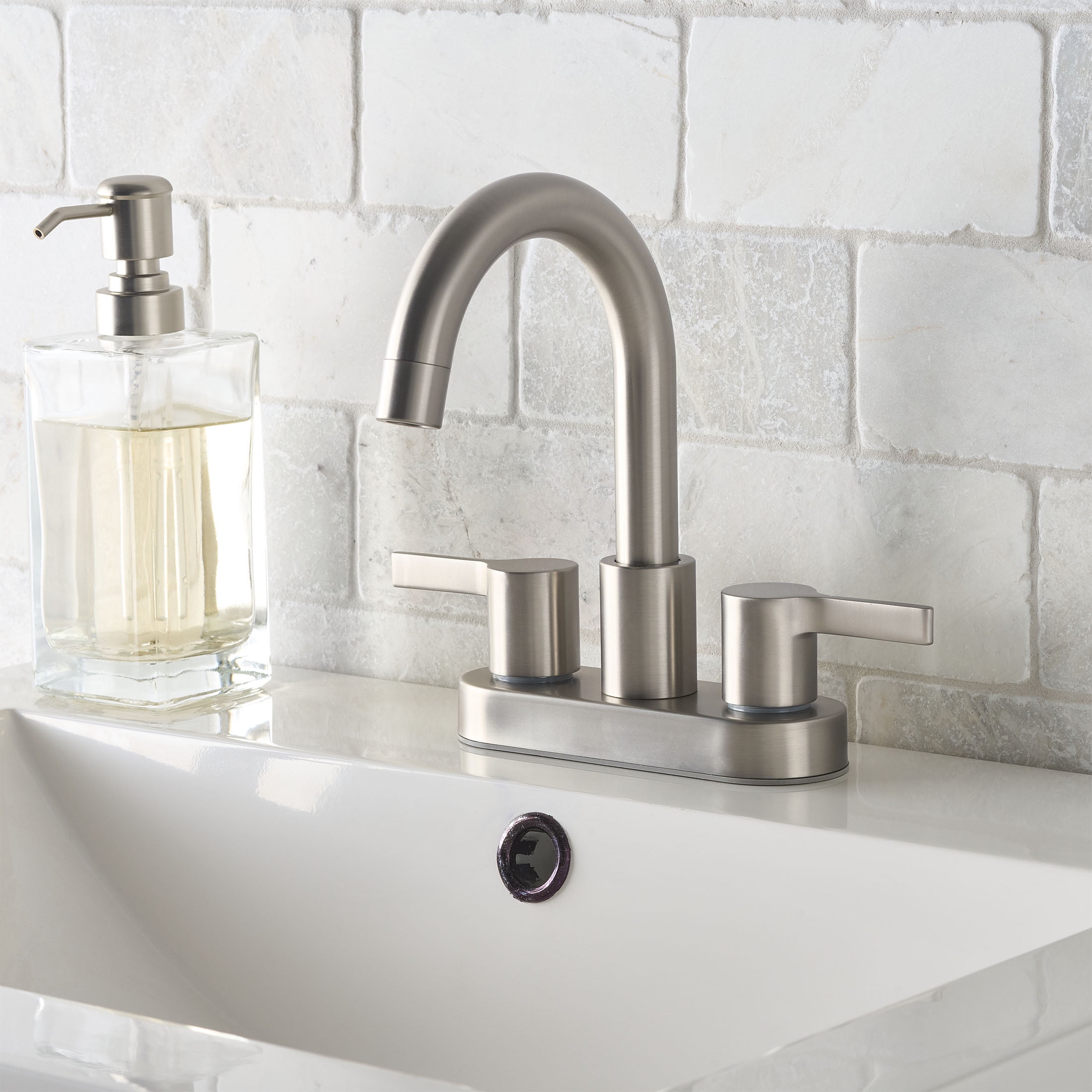 Better Homes & Gardens Clean Modern 4" Centerset Bathroom Faucet in Satin Nickel