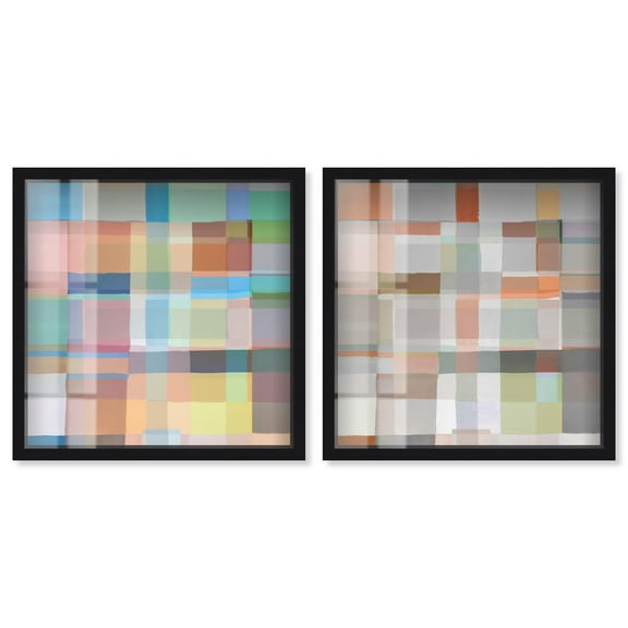 Neutral Luxe Living Set Shadowbox Pastel Abstract Art by Art Remedy, Black Frame, 12 x 12