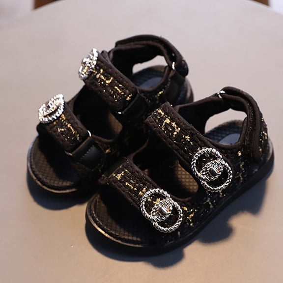 BRGZLK Boys Girls Sport Sandals Summer Peep Toe Summer Comfortable Breathable Outdoor Hiking Adjustable Strap Platform Double Strap Sandal Black 5.5-6 Years
