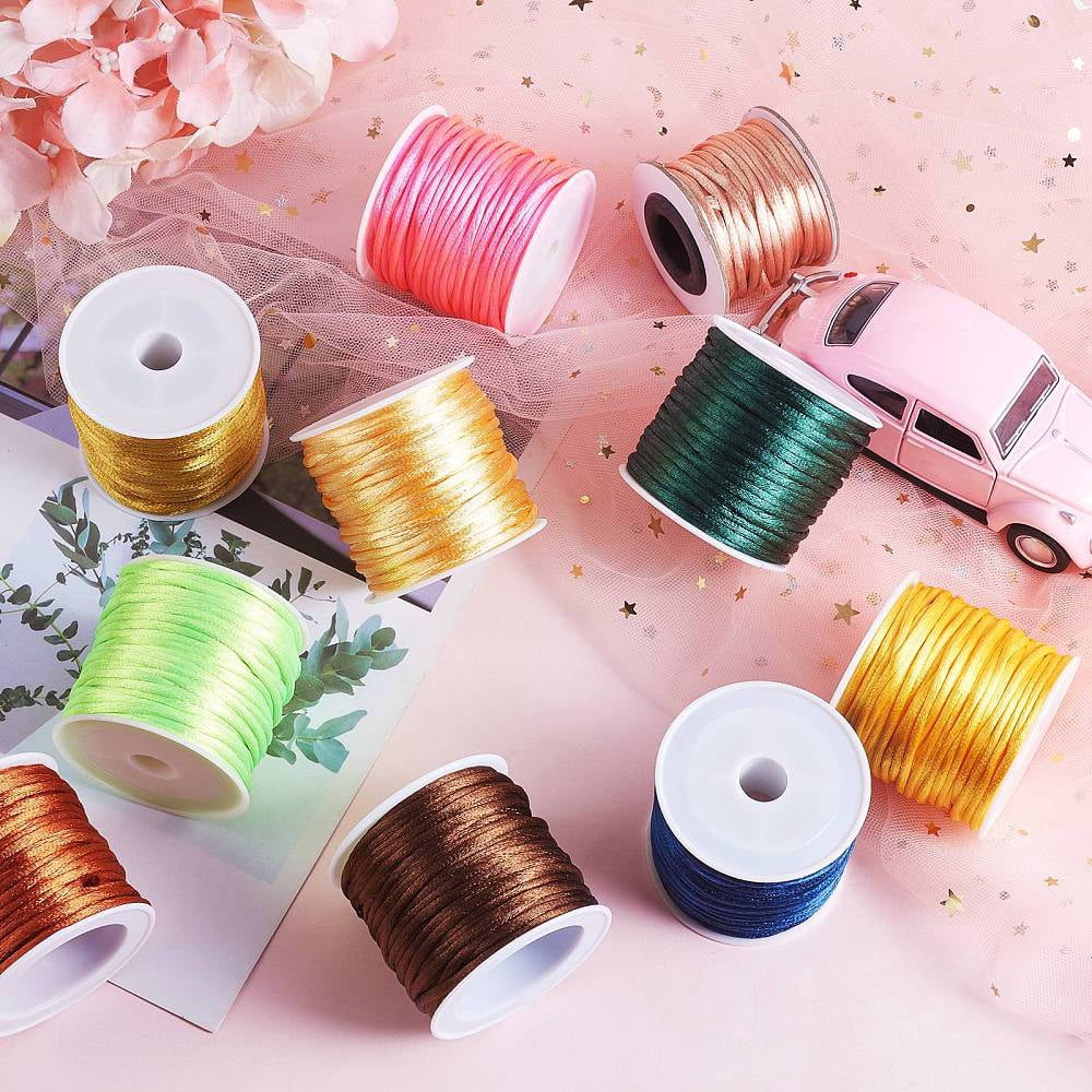 1 Set 12 Rolls 12 Colors Macrame Rattail Chinese Knot Making Cords Round Nylon Satin Cord Mixed Color 2mm about 10.93 yards(10m)/roll