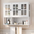 thumbnail image 3 of S-HOME Modern Minimalist Wooden Wall-Mounted Cabinet with 3 Doors, Glass and Open Storage for Bathroom and Living Room, White, 3 of 16