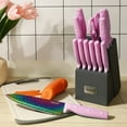 thumbnail image 2 of Juego de cuchillos de cocina Hecef 14 piezas con bloque de madera acero de afilar revestimiento de titanio arcoíris, 2 of 8