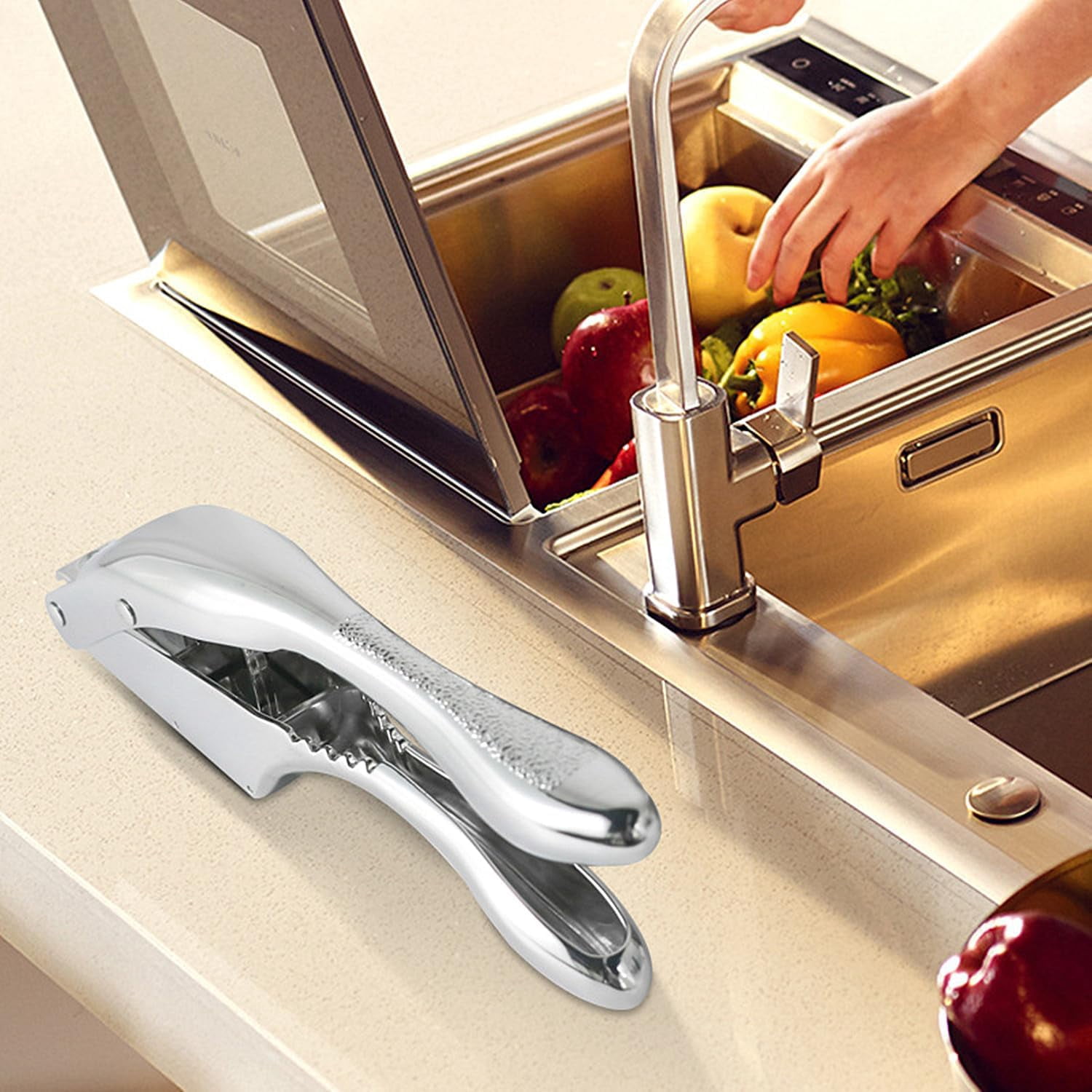 Garlic Press, 2-In-1 Garlic Mince And Garlic Slice Multifunctional Aluminum Alloy Garlic Masher Household Kitchen Tool, Dishwasher Safe.