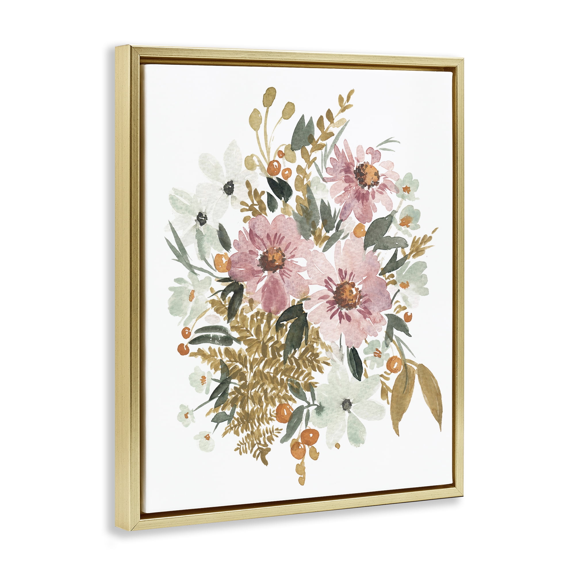 Stupell Industries Bundle Of Wildflowers Botanical & Floral Painting Gold Floater Framed Art Print Wall Art, 25 x 31
