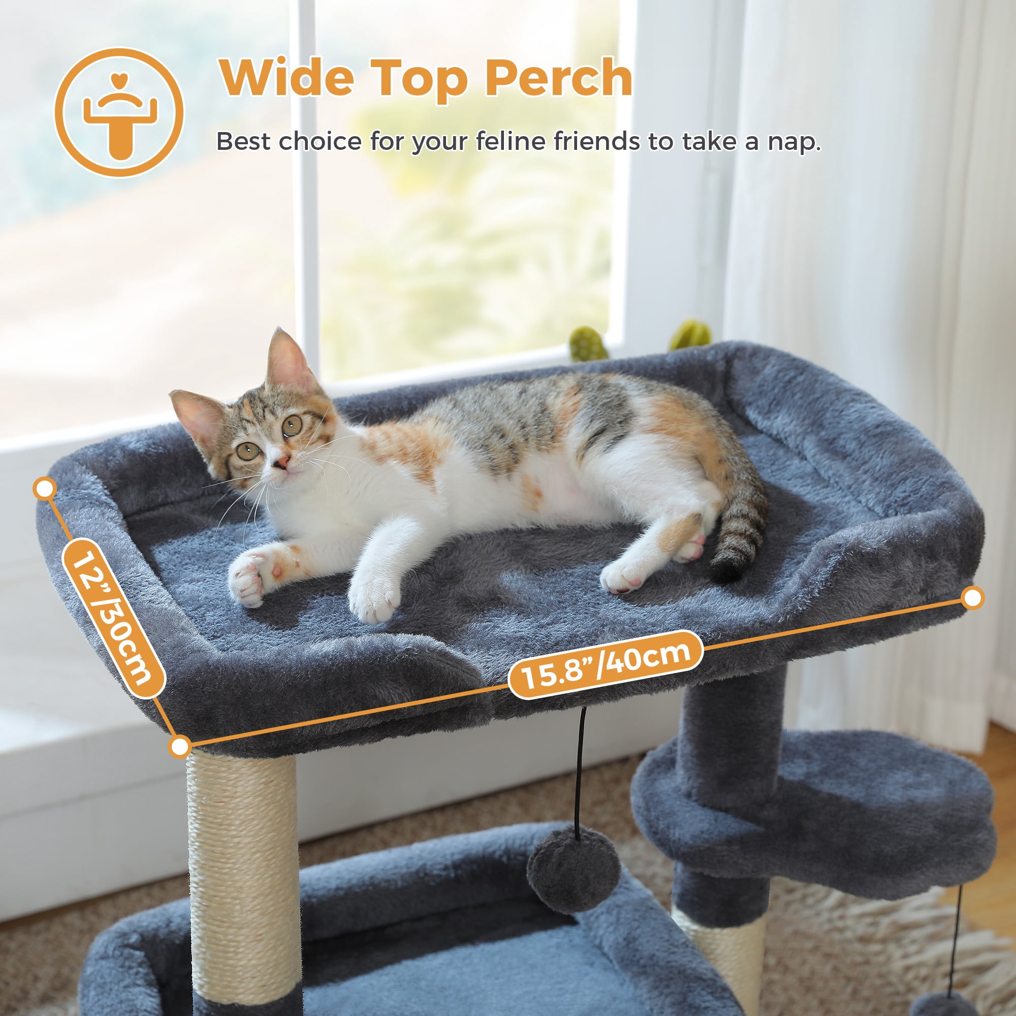 PAWZ Road 27" Cat Tree Tower with Large Perch, Scratching Posts, Cat Condo for Medium Cats, Dark Gray