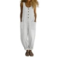 thumbnail image 2 of Y2K Denim Bib Overall Pants Womens Button Front Wide Leg Jean Jumpsuits Vintage Loose Romper White 2XL, 2 of 7