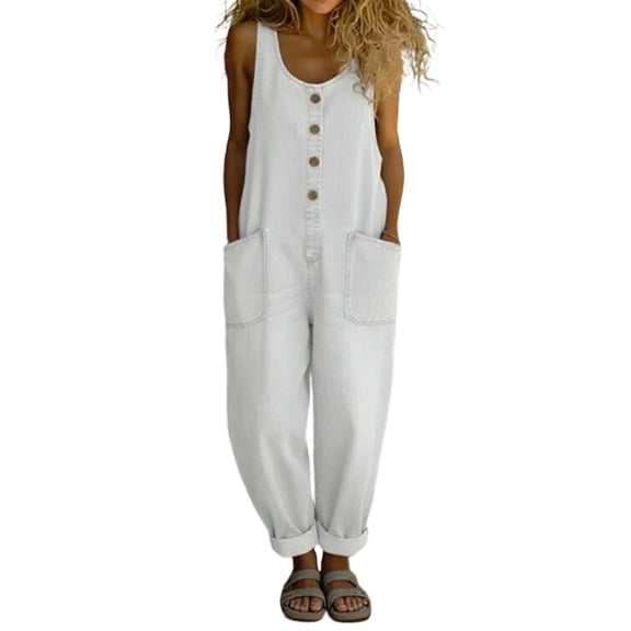 Dwralegc Women's Suspender Strap Loose Denim Bib Overalls Y2k Baggy Distressed Jeans Wide Leg Jumpsuit Vintage Pants White 3XL