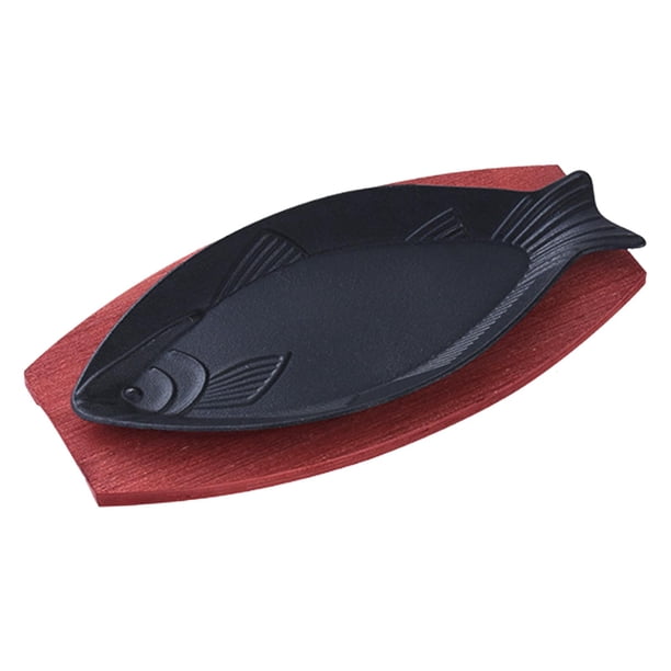 Plato para freír bistec, juego de platos para bistec chisporroteantes, sartén para parrilla Teppanyaki con forma de pez, fajita D
