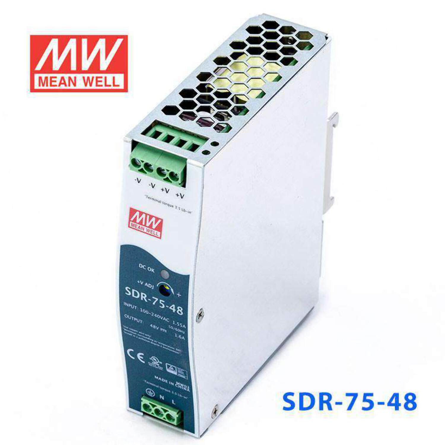 Mean Well SDR-75-48 Single Output Industrial Power Supply 75W 48V - DIN Rail