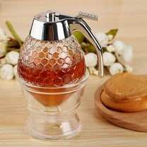 Travelwant Honey Dispenser No - Maple Syrup Dispenser Glass - Beautiful Honey Comb Shaped Honey Pot - Honey Jar with Stand, Great Bee Decor