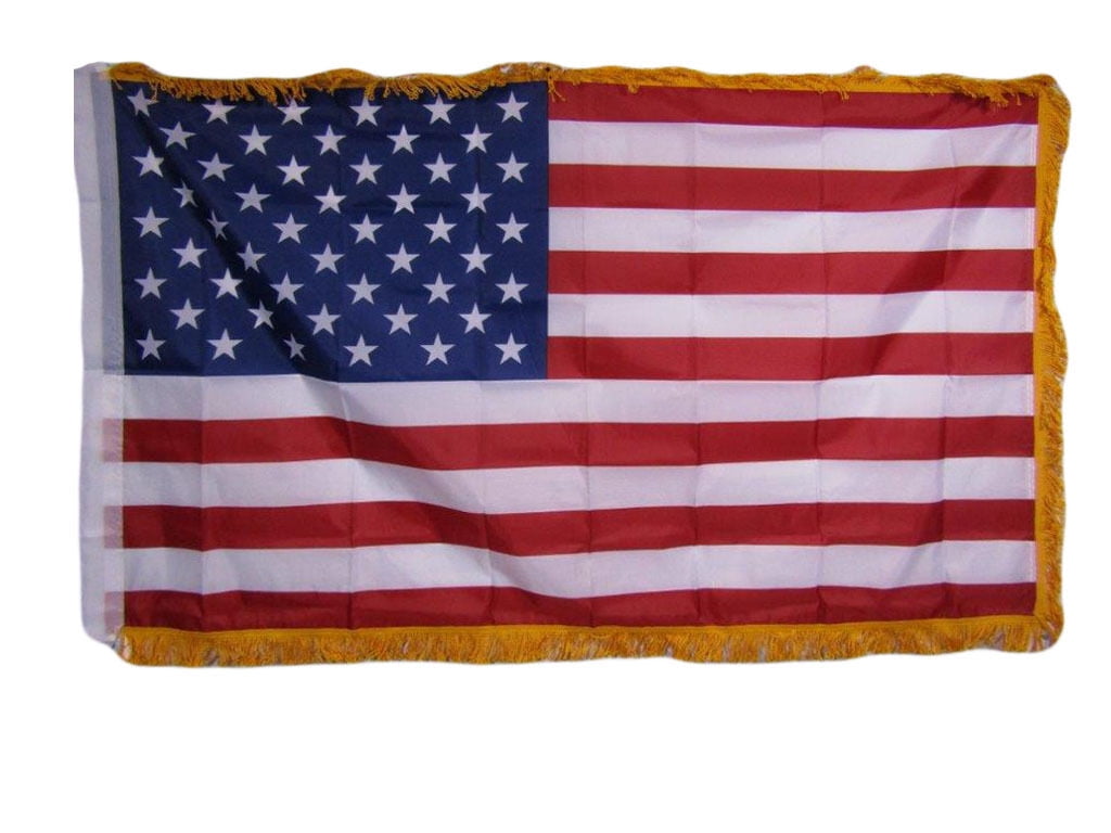 3x5 Ft American Flag GOLD FRINGE Embroidered Nylon USA Indoor US w/ Grommets 