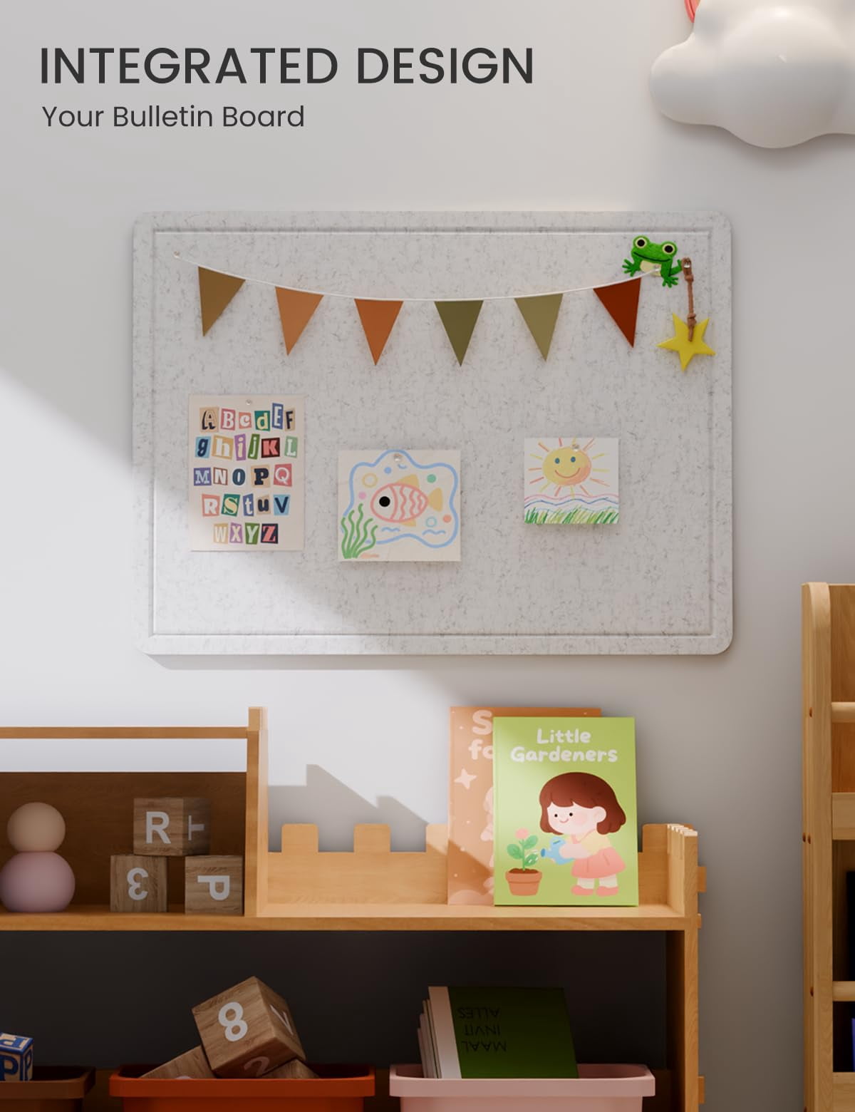 Bulletin Board  23.6" X 17.5" Cork Alternative With 12 Safe Removable Adhesive Tabs Foldable Felt Pin For Home Office Classroom Bedroom Entryway Walls-light Gray