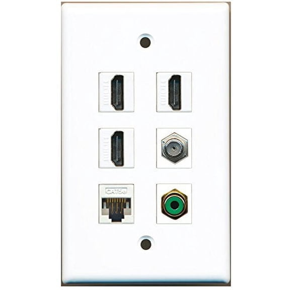 RiteAV - 3 HDMI 1 Port RCA Green 1 Port Coax Cable TV- F-Type 1 Port Cat5e Ethernet White Wall Plate