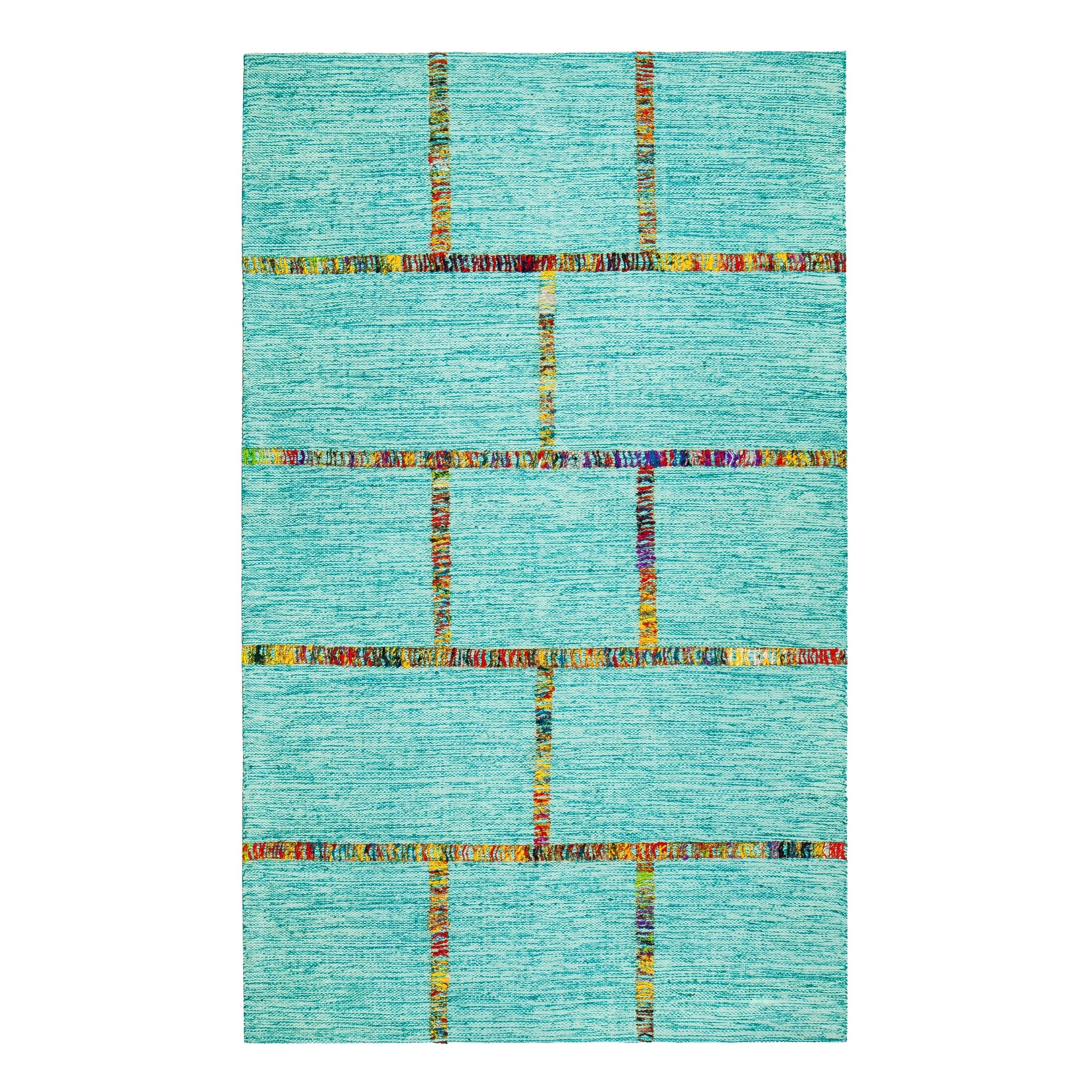Jani  Adia Turquoise Blue Jute Blend Flatweave Rug 8' x 10' 8' x 10'
