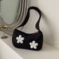 thumbnail image 3 of Women Shoulder Bag Zipper Closure Flower Decoration Fashionable Canvas Lady Handbag for Summer Black One Size, 3 of 8
