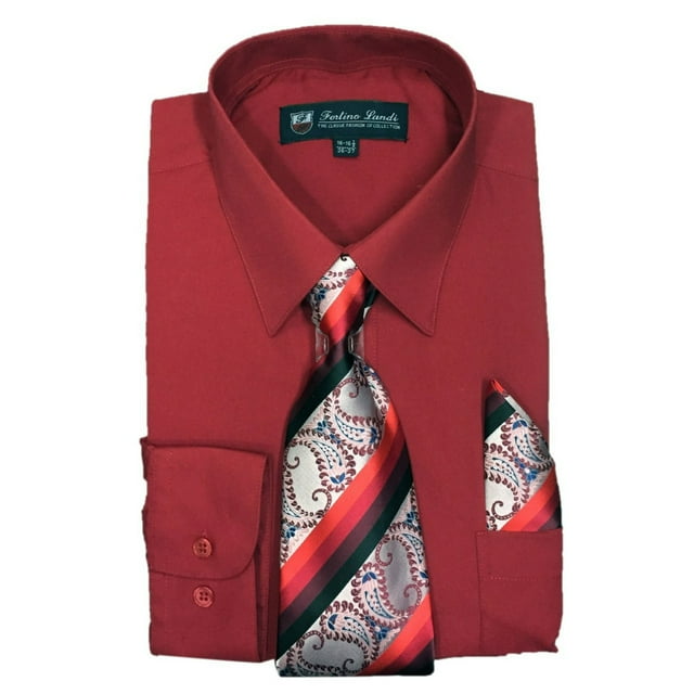Camisa de vestir Fortino Landi de manga larga para hombre con corbata y pañuelo a juego SG21B