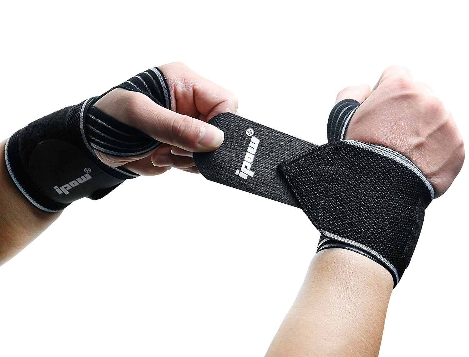 1 Pair Adjustable Wrist Supports Wraps Brace Straps for Weight Lifting Workouts, One Size Fits All ipow