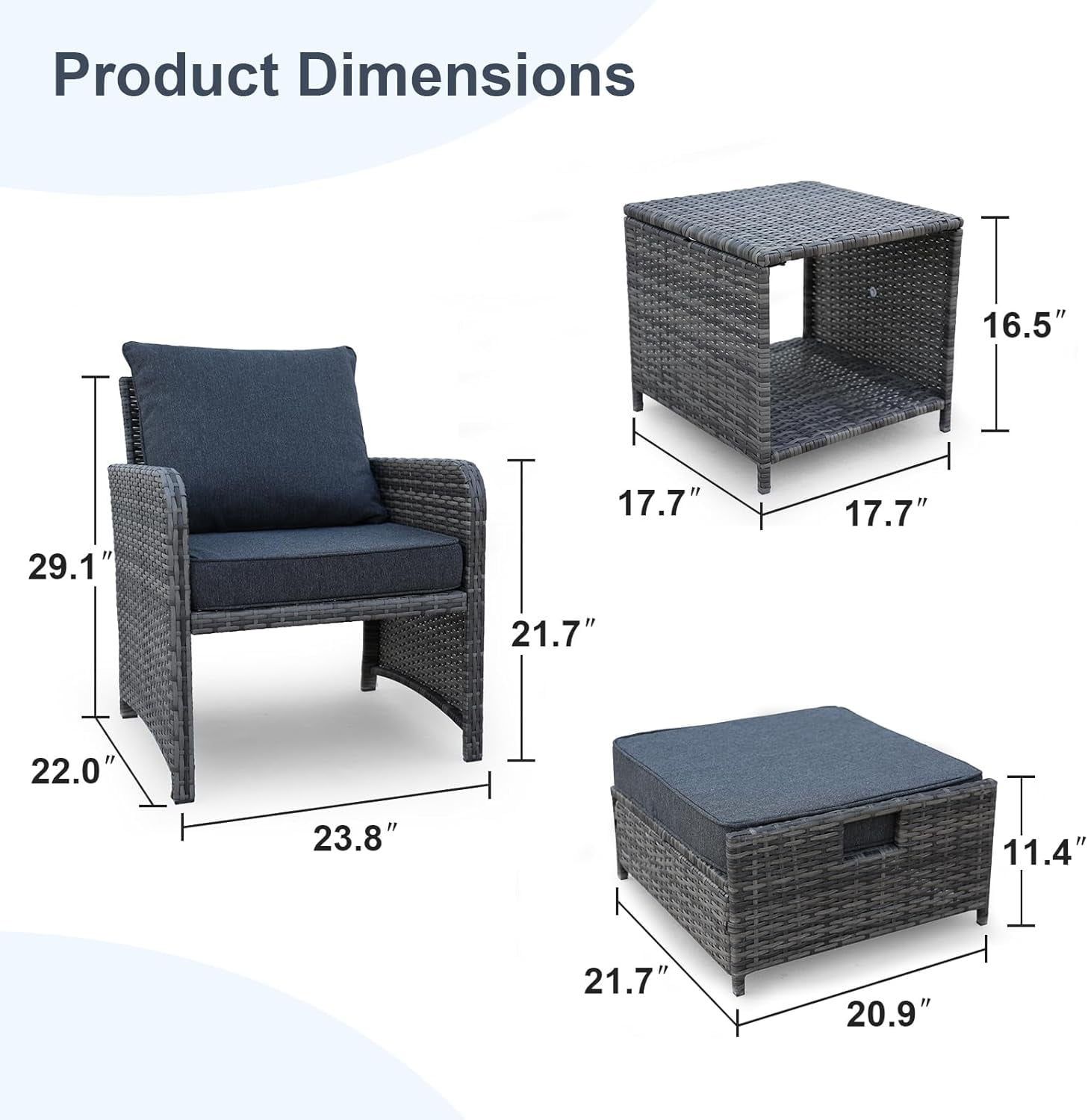 AENKYO Patio Furniture Set Rattan Patio Chair Set with Ottoman, Pillows Included, Perfect for Balcony, Small Space, Porch, 5 Pieces