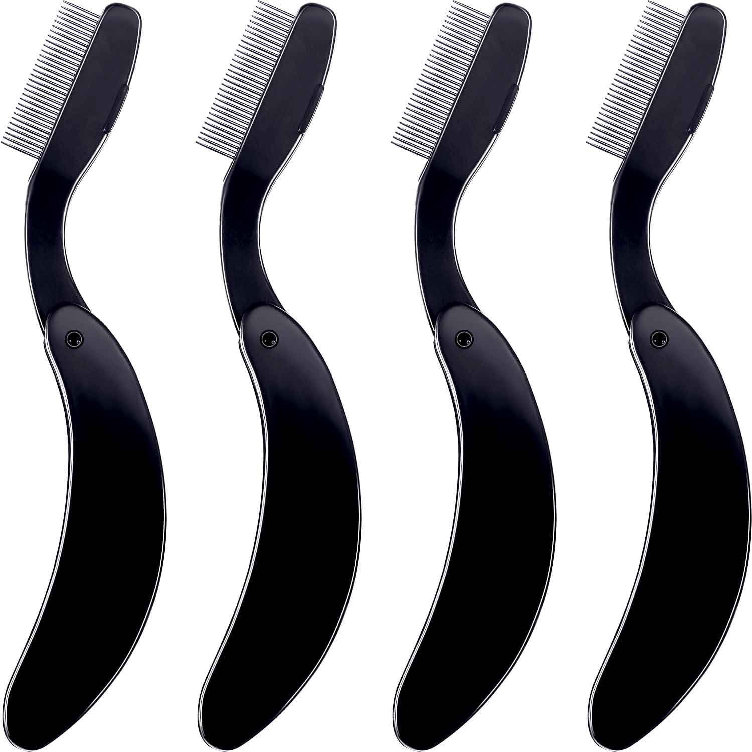 4 Packs Folding Eyelash Comb, Stainless Steel Metal Teeth Eyebrow