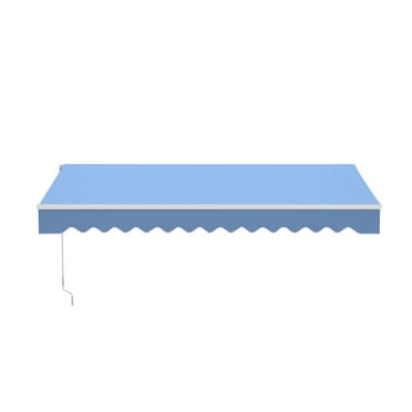 Aleko Manual Retractable Black Frame Patio Awning 13' x 10', Sky Blue