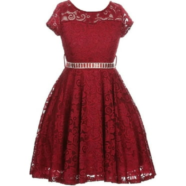 BNY Corner Girls Floral Lace Flower Girl Dress With Rhinestones - Holiday & Special Occasion