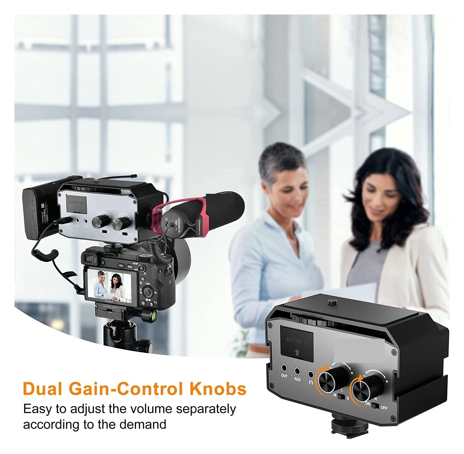 XLR Audio Mixer,CVM-AX3 Dual XLR/6.35mm/3.5mm Video Audio Mixer, Camera Mixer