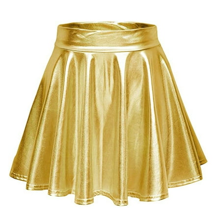 

WANYNG Women s Casual Fashion Shiny Metallic Flared Pleated A-Line Mini Skirt Body Chain Jewelry for Women Skirt Maternity Jean Skirt Long