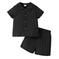 thumbnail image 4 of Splozh Beach Outfits Little Boy Linen Set Simple Solid Color Shirt Shorts Two Piece Set Summer Short Set Black,18-24 Months, 4 of 5