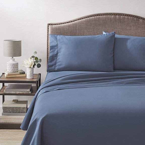 Better Homes & Gardens 300 Thread Count 100% Cotton Wrinkle Resistant King Pillowcase Set of 2, Slate Blue