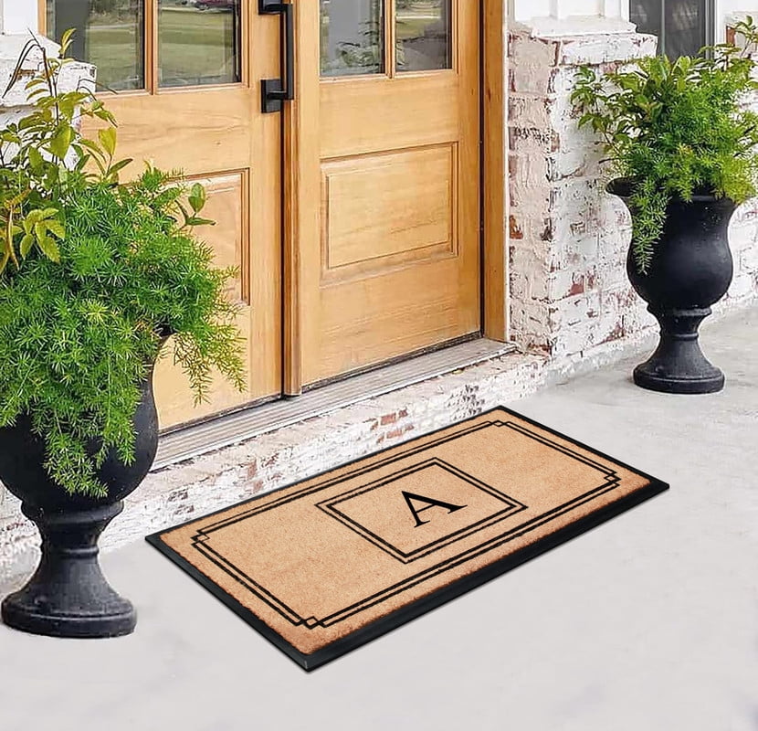 A1 Home Collections Rubber & Coir Mat, Heavy Duty, Extra Large, Front Door Mat 24"X48", Black/Beige Doormat Monogrammed A