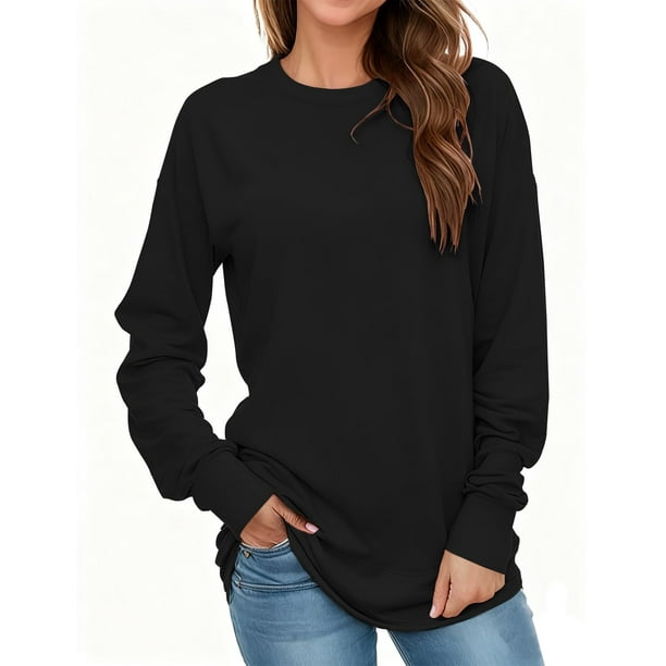 Sudadera AURUZA de manga larga con cuello redondo para mujer XL, color negro