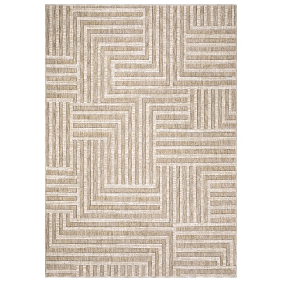Oriental Weavers Hunter HNT03 - Machine-Woven Area Rug - 5'3" x 7'6" - in Beige/ Ivory - Modern Style Bedroom, Bathroom, Entryway, Kitchen Rug