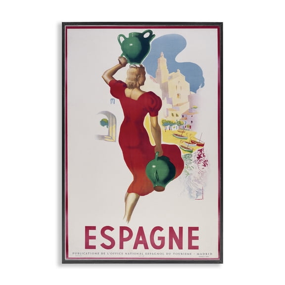 Stupell Industries Vintage Spain Travel Advertisement People Painting Black Framed Art Print Wall Art, 12 x 18