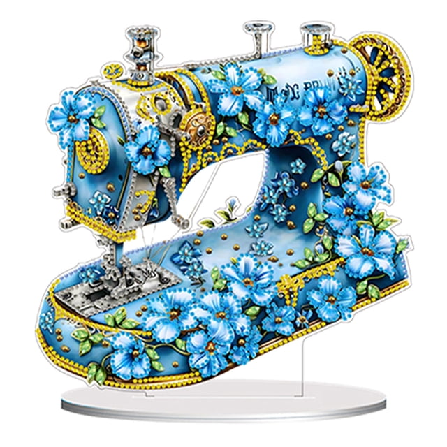 Máquina de coser de flores con forma especial de doble cara, pintura de diamante, decoración de escritorio