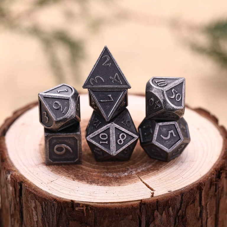 Kit 7 Dados em METAL para Jogar RPG de Mesa D4 D6 D8 D10 D10% D12 D20