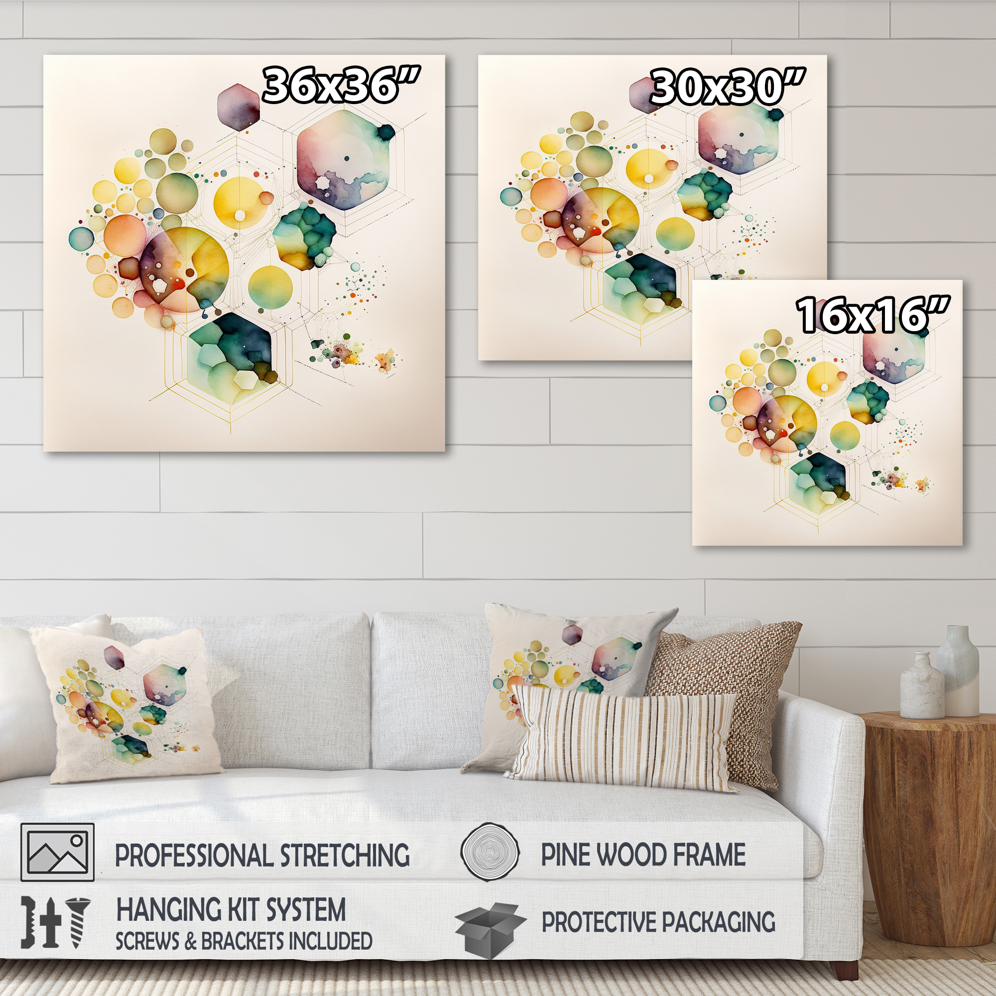 Designart Hexagon And Circular Abstract I Canvas Wall Art