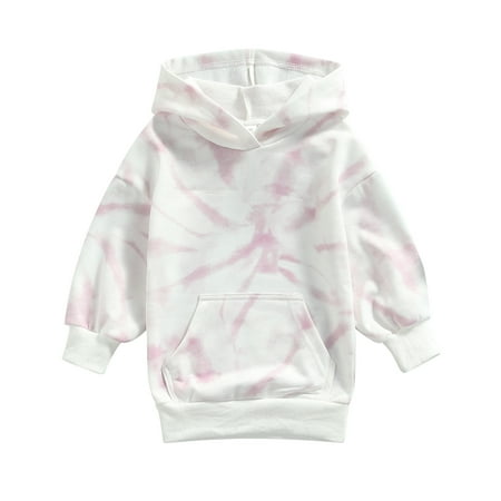 

Bagilaanoe Toddler Baby Girl Hooded Sweatshirt Dress Tie-dye Long Sleeve Pullover 12M 18M 24M 3T 4T 5T Kids Casual Loose Fit Tops