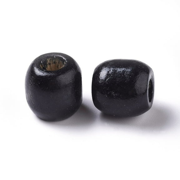 Natural Wood Beads Dyed Barrel Large Hole Beads Black 16.5~17x16~16.5mm Hole: 6~7m