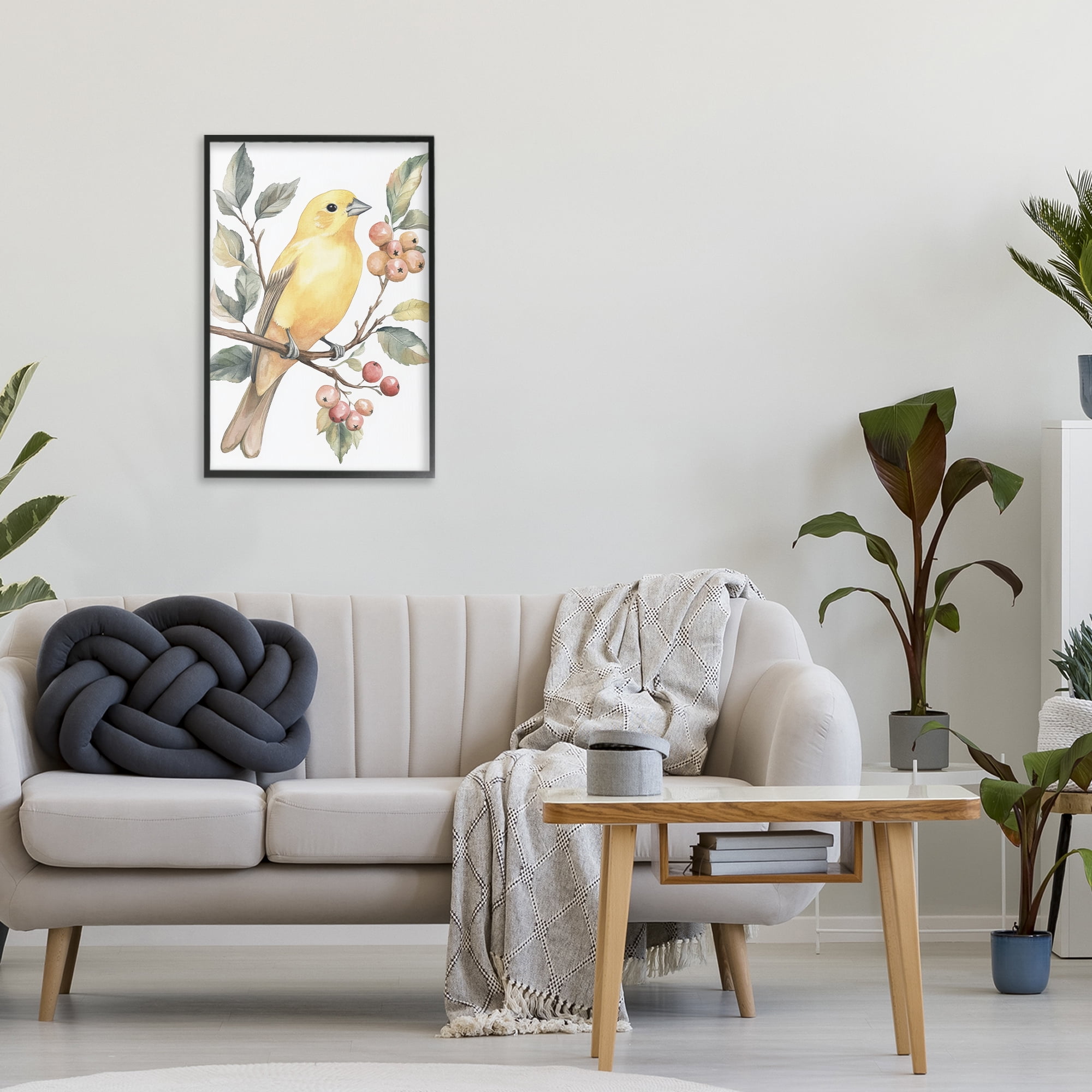 Stupell Industries Sun Lit Bird on Branch Black Framed Giclee Art, design by Petal Prints Design