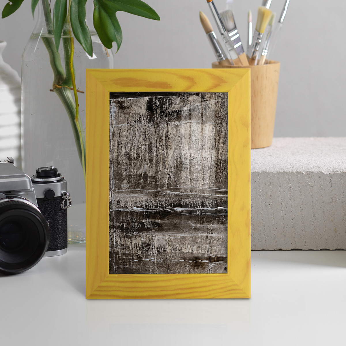 Continuum III -Framed Print w/glass-Sunflower Yellow