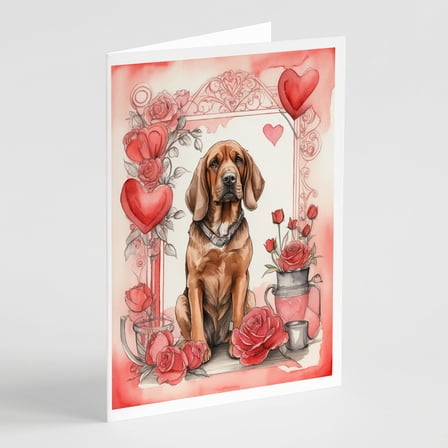Bloodhound Valentine Roses Greeting Cards Pack of 8 7 in x 5 in