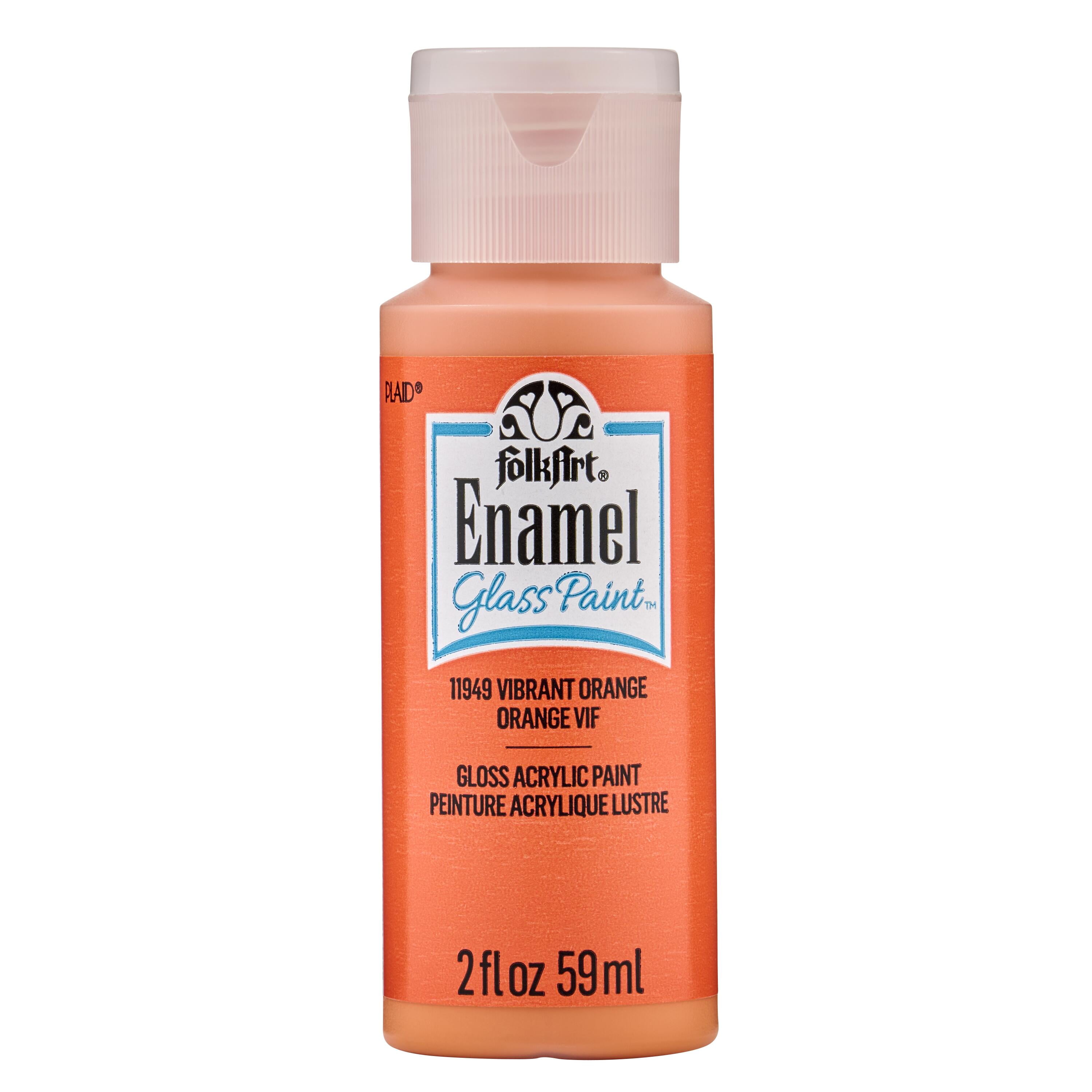 (2 pack) FolkArt Enamel Acrylic Craft Paint, Gloss Finish, Vibrant Orange, 2 fl oz