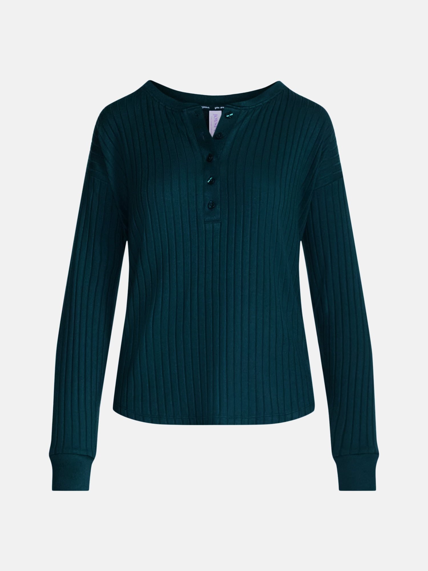 Joyspun Women's Cozy Lounge Collection Hacci Long Sleeve Henley Sleep Top, Sizes XS to 3X