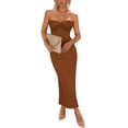 thumbnail image 1 of Vestido PRETTYGARDEN Strapless Ajustado con Nudo Torcido Marrón Talle S, 1 of 8