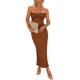 thumbnail image 1 of Vestido PRETTYGARDEN Strapless Ajustado con Nudo Torcido Marrón Talle S, 1 of 8